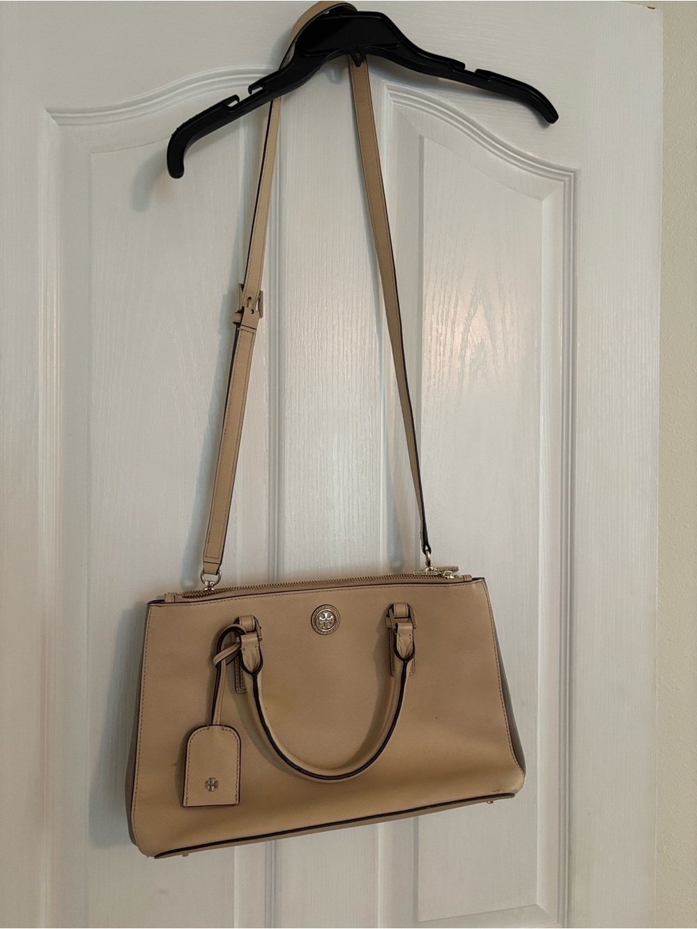 Tory Burch Tan Leather Satchel with Adjustable Crossbody Strap